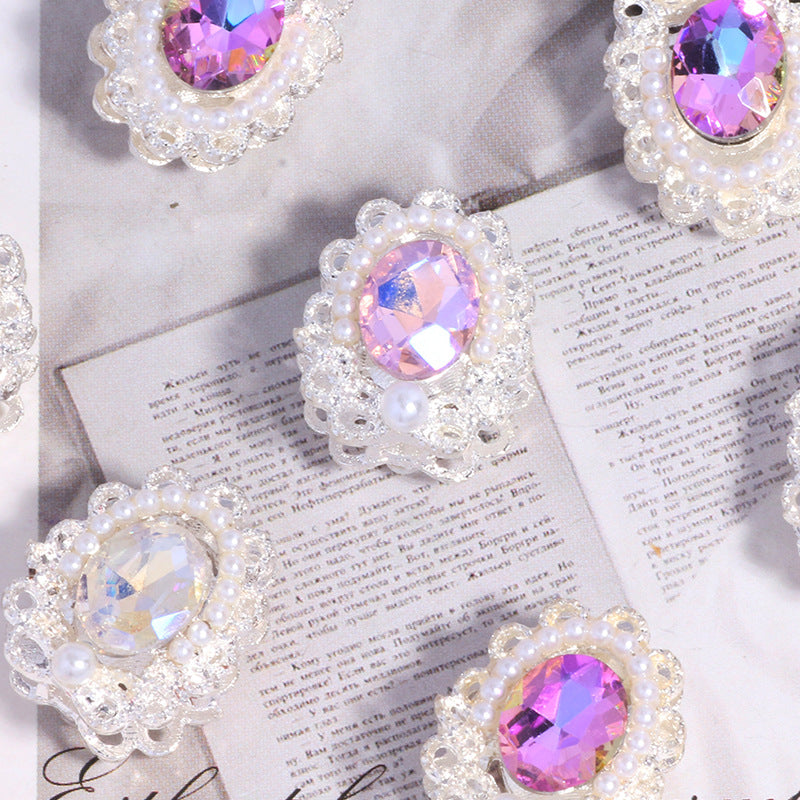 Wholesale 6pcs/pack Double-sided alloy rhinestone gem straight hole loose beads beaded DIY accessories